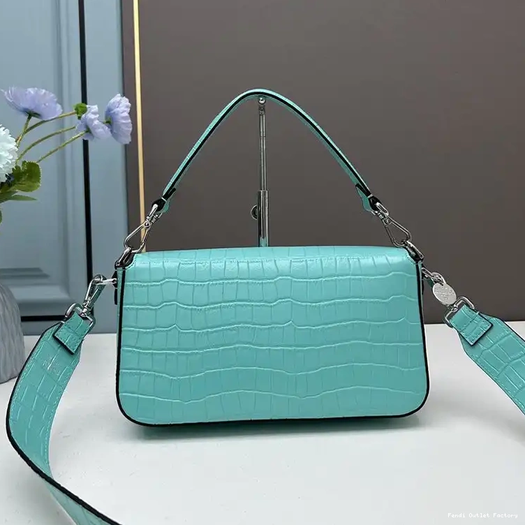 Vintage HOT Sky Blue In Re-Edition Fendi Medium Baguette Crocodile Bag Leather 0703